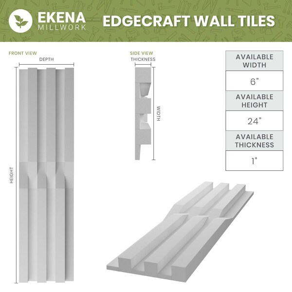 6inW X 24inH X 1inT  EdgeCraft Tigris Style Seamless Wall Tile, 8PK